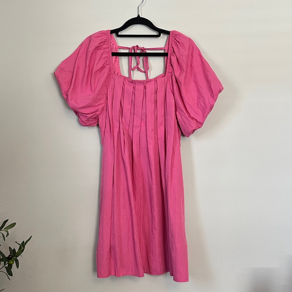 Chic Pink Puff Sleeve Mini Dress